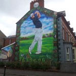 This mural of Rory McIlroy features in the Holylands area of Belfast and is an example of using art to promote positive messages and community spirit - the man in the left hand side is a local who lives just beside the mural itself